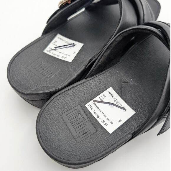 FitFlop LULU Crystal Buckle Leather Cross Slides Sandals Black Size US9 EU41 - Picture 13 of 15